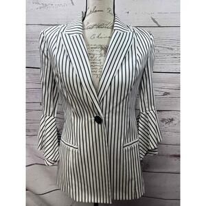 Cabi Blue And White‎ Striped One Button Notched Blazer Size 2